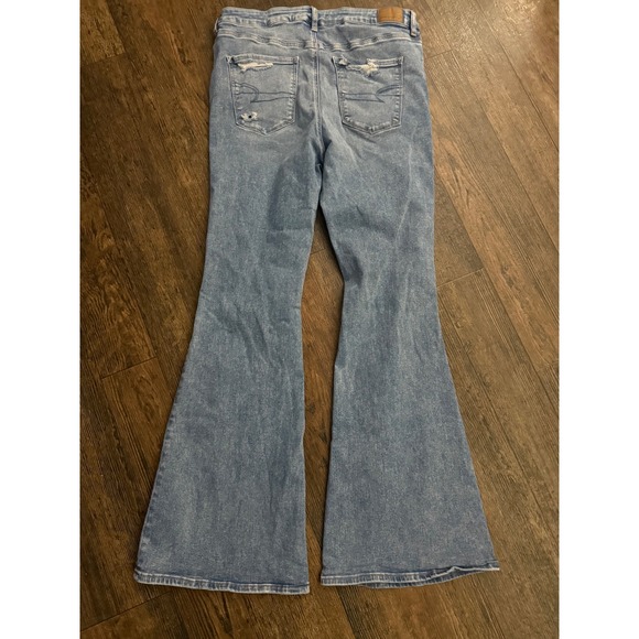 American Eagle Super Hi-Rise FlareDistressed Ripped Jeans Denim Womens 16Long - Picture 3 of 12